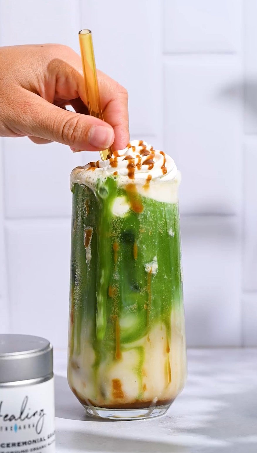 salted caramel matcha latte