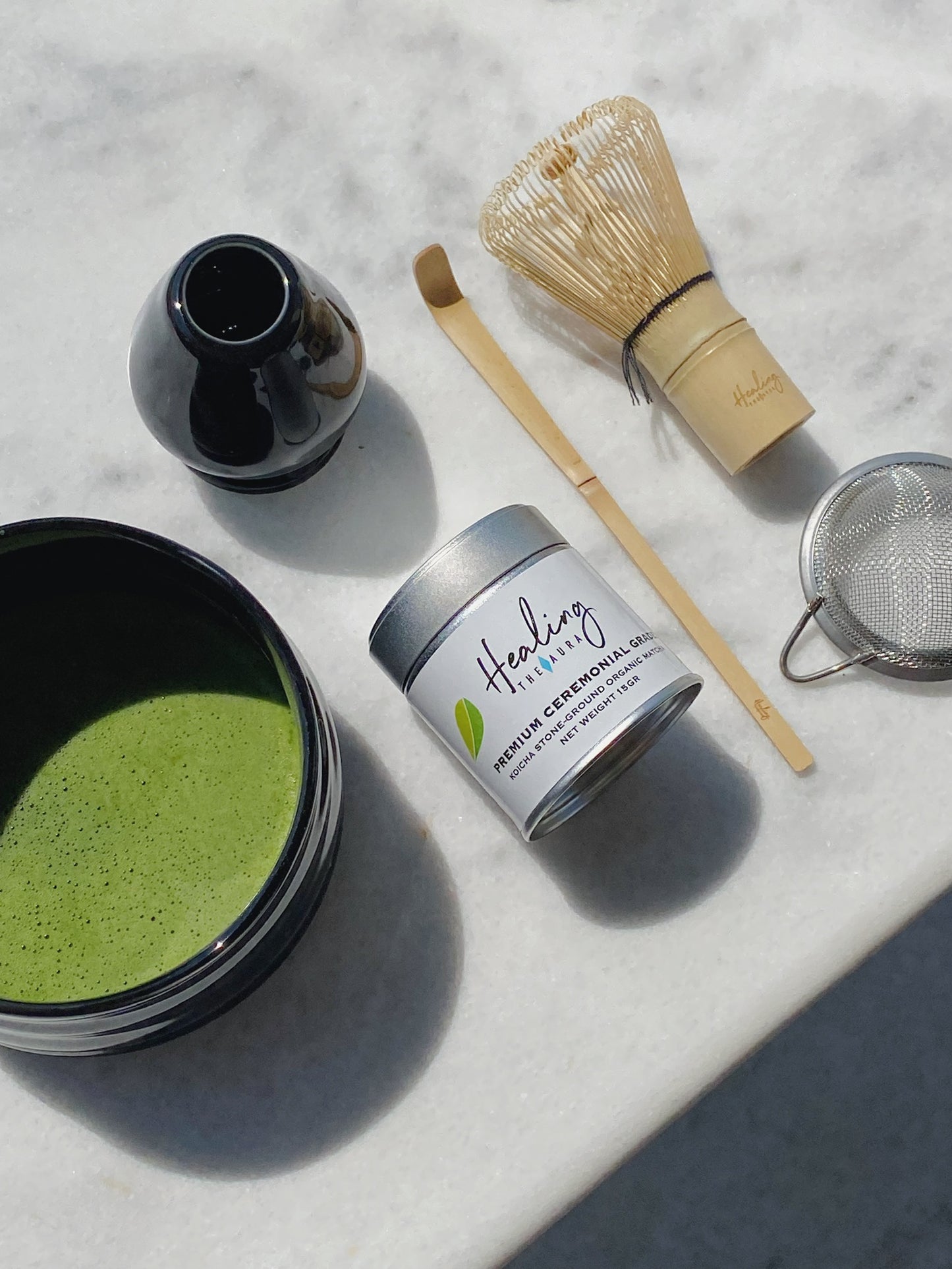 matcha utensils and matcha tea